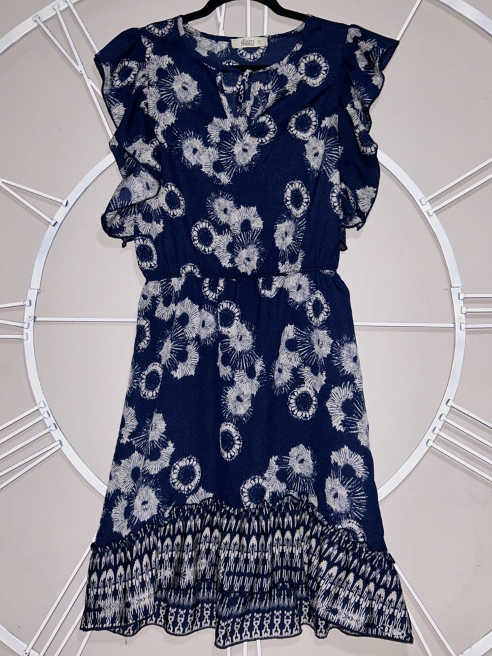 Glam Woman’s Floral Tie-Front Keyhole Ruffle Hem Dress